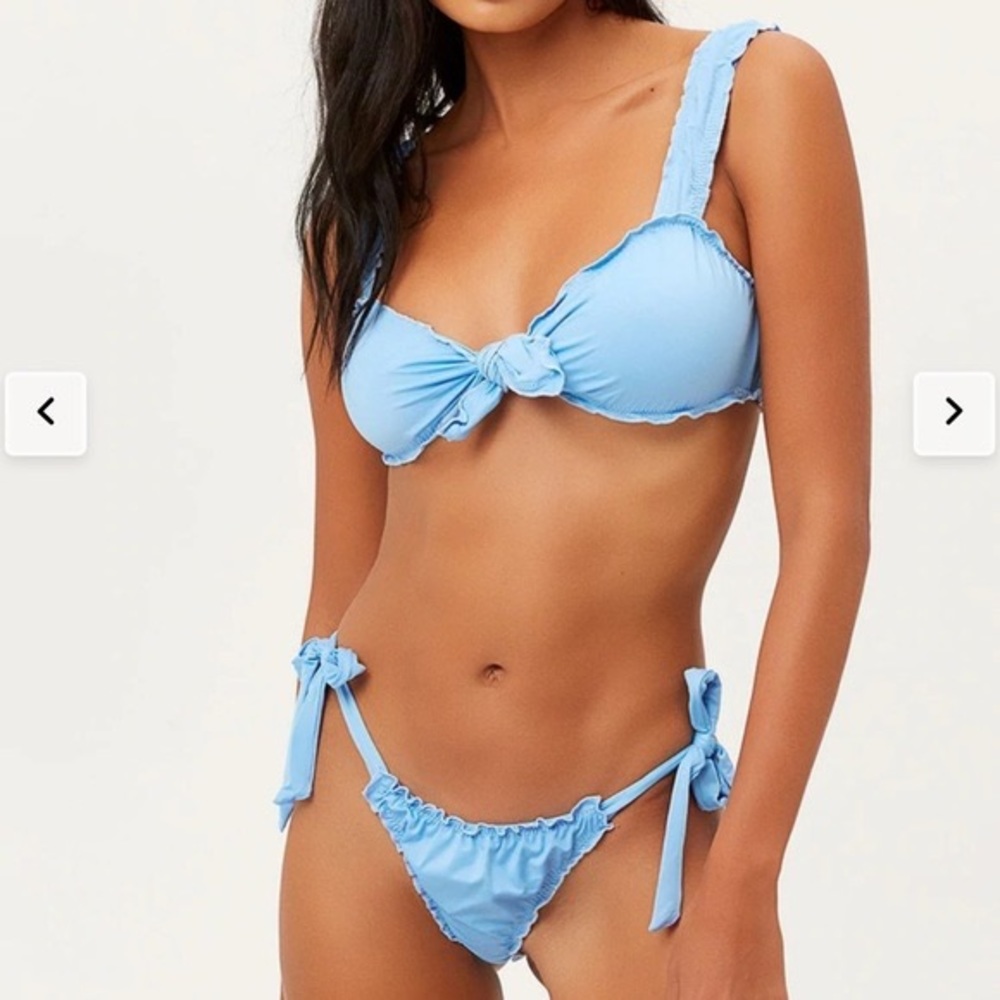 Frankie's Bikinis Light Blue Ruffle Tie-Side Bikini Set